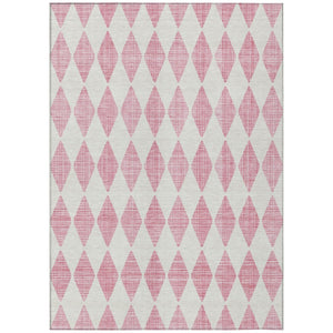 HomeRoots 5' Modern Pink and Ivory Geometric Washable Area Rug for Indoor and Outdoor Spaces, Durable Design 8' X 10' 577094