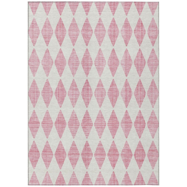 HomeRoots 5' Modern Pink and Ivory Geometric Washable Area Rug for Indoor and Outdoor Spaces, Durable Design 8' X 10' 577094
