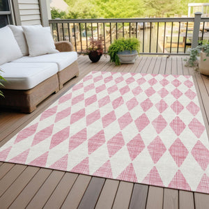 HomeRoots 9' Pink and Ivory Geometric Washable Area Rug - Stylish, Durable Design for Indoor and Outdoor Use 9' X 12' 577095
