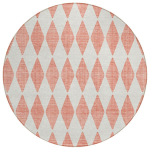 HomeRoots 5' Modern Salmon and Ivory Geometric Indoor-Outdoor Area Rug - Durable, Washable, Chic Design 8' Round 577105