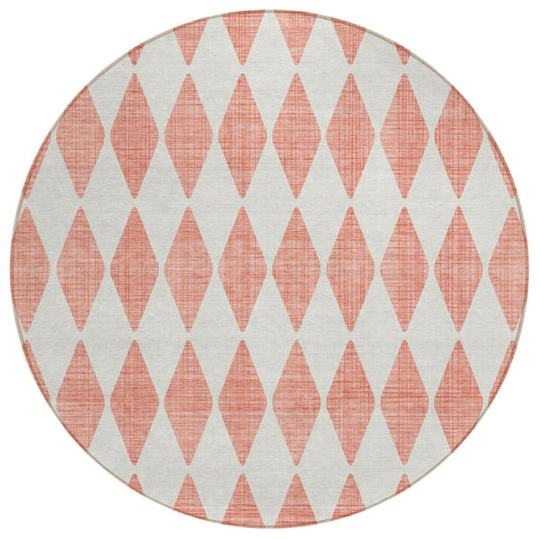 HomeRoots 5' Modern Salmon and Ivory Geometric Indoor-Outdoor Area Rug - Durable, Washable, Chic Design 8' Round 577105