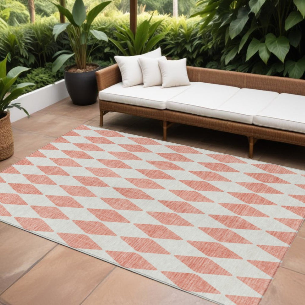 HomeRoots 9' Stylish Salmon and Ivory Geometric Area Rug – Durable, Washable Design for Indoor and Outdoor Use 9' X 12' 577107