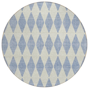 HomeRoots 5' Sky Blue and Ivory Geometric Area Rug - Stylish, Washable Design for Indoor and Outdoor Spaces 8' Round 577117