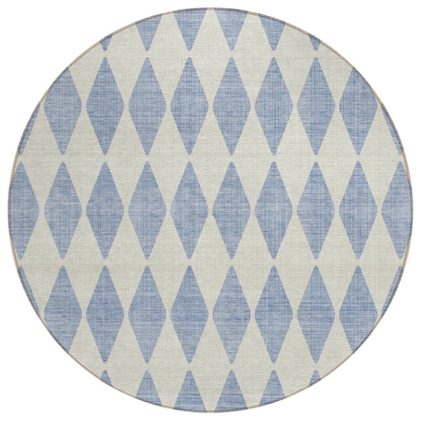 HomeRoots 5' Sky Blue and Ivory Geometric Area Rug - Stylish, Washable Design for Indoor and Outdoor Spaces 8' Round 577117
