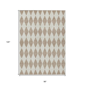 Homeroots 3' Beige Geometric Washable Indoor Outdoor Area Rug For Versatile Style In Any High Traffic Space 8' X 10' Polyester 577124