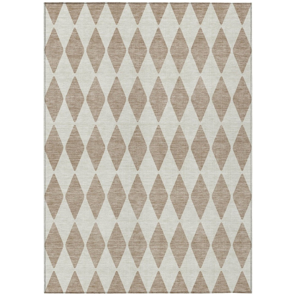 HomeRoots 5' Taupe and Ivory Geometric Washable Area Rug – Stylish, Durable, Perfect for Indoor and Outdoor Use! 10' X 14' 577126