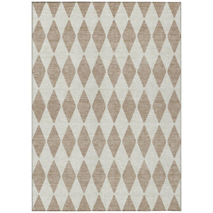 HomeRoots 5' Taupe and Ivory Geometric Washable Area Rug – Stylish, Durable, Perfect for Indoor and Outdoor Use! 10' X 14' 577126