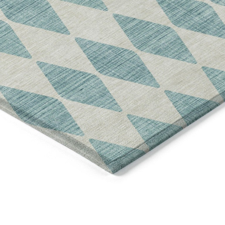 HomeRoots Geometric Polyester Area Rug Washable Indoor Outdoor Stain Resistant Teal Ivory Pattern 9' x 12' 577131