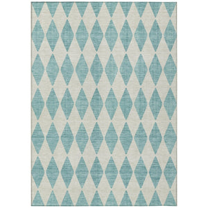 HomeRoots 9' Teal Blue and Ivory Geometric Area Rug - Stylish, Washable Design for Indoor and Outdoor Spaces 9' X 12' 577131