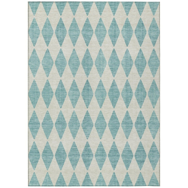 HomeRoots 9' Teal Blue and Ivory Geometric Area Rug - Stylish, Washable Design for Indoor and Outdoor Spaces 9' X 12' 577131