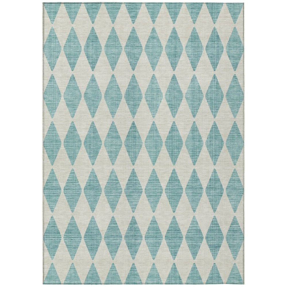 HomeRoots 5' Stylish Teal Blue and Ivory Geometric Area Rug – Durable, Washable Design for Indoor & Outdoor Use 10' X 14' 577132