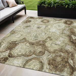 Homeroots 3' Beige Taupe And Brown Abstract Washable Area Rug For Indoor And Outdoor Use - Durable Design 5' X 8' Polyester 577134