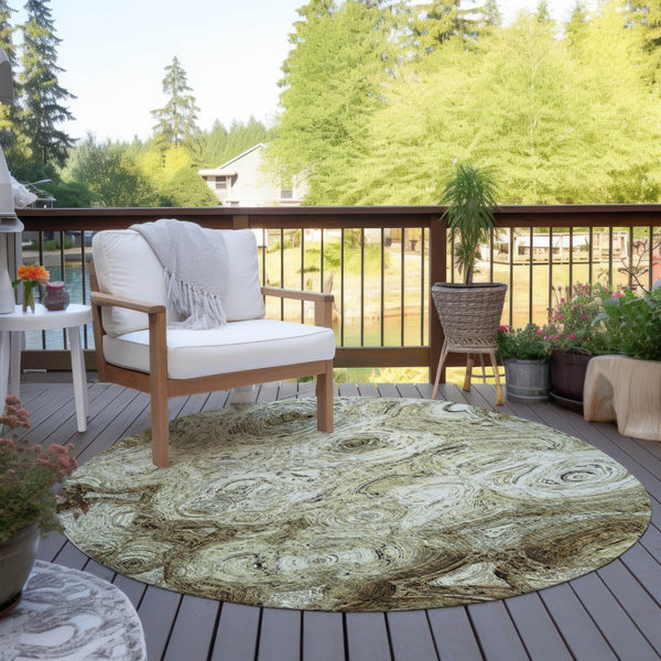 Homeroots 3' Beige Taupe And Brown Abstract Washable Area Rug For Indoor And Outdoor Use - Durable Design 8' Round Polyester 577135