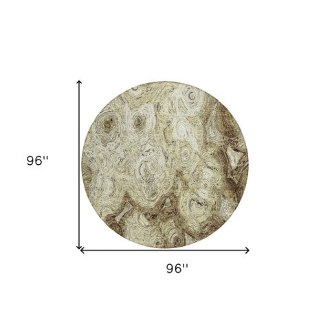 Homeroots 3' Beige Taupe And Brown Abstract Washable Area Rug For Indoor And Outdoor Use - Durable Design 8' Round Polyester 577135