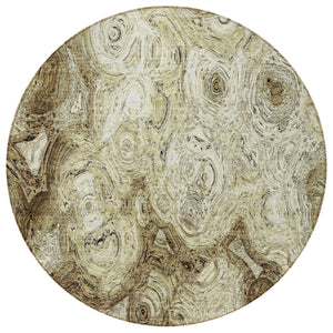 Homeroots 3' Beige Taupe And Brown Abstract Washable Area Rug For Indoor And Outdoor Use - Durable Design 8' Round Polyester 577135