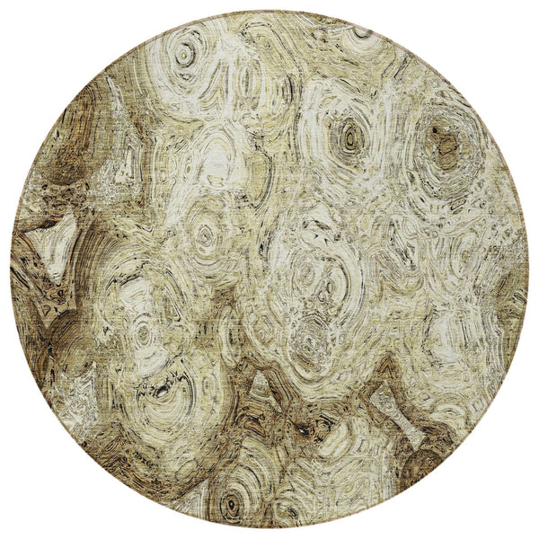 Homeroots 3' Beige Taupe And Brown Abstract Washable Area Rug For Indoor And Outdoor Use - Durable Design 8' Round Polyester 577135