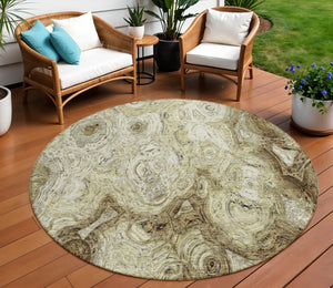 Homeroots 3' Beige Taupe And Brown Abstract Washable Area Rug For Indoor And Outdoor Use - Durable Design 8' Round Polyester 577135