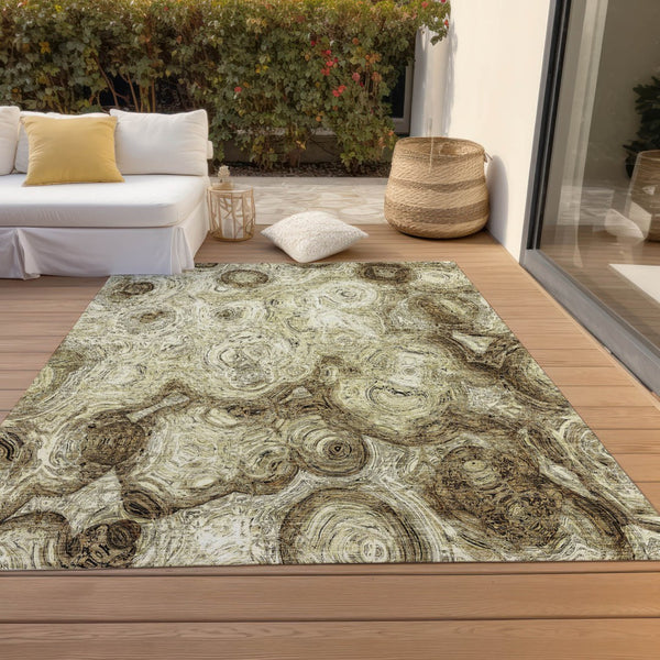 Homeroots 3' Beige Taupe And Brown Abstract Washable Area Rug For Indoor And Outdoor Use - Durable Design 8' X 10' Polyester 577136
