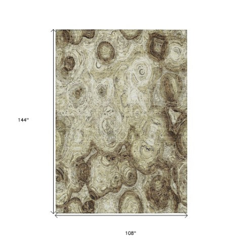 Homeroots 3' Beige Taupe And Brown Abstract Washable Area Rug For Indoor And Outdoor Use - Durable Design 9' X 12' Polyester 577137