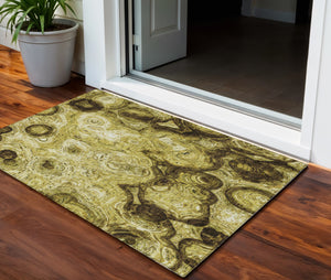 Homeroots 3' Beige Taupe And Brown Abstract Washable Area Rug For Indoor And Outdoor Use - Durable Design 3' X 5' Polyester 577139