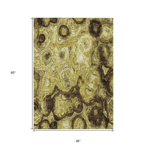 Homeroots 3' Beige Taupe And Brown Abstract Washable Area Rug For Indoor And Outdoor Use - Durable Design 3' X 5' Polyester 577139