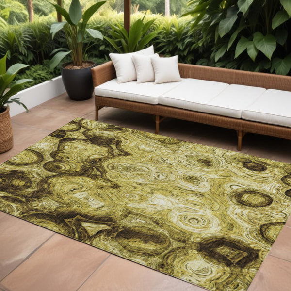 Homeroots 3' Beige Taupe And Brown Abstract Washable Area Rug For Indoor And Outdoor Use - Durable Design 9' X 12' Polyester 577143