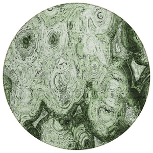 HomeRoots 5' Nature-Inspired Abstract Washable Area Rug in Artichoke Green & Emerald for Indoor/Outdoor Use 8' Round 577153