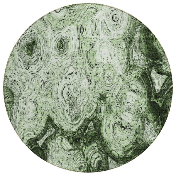 HomeRoots 5' Nature-Inspired Abstract Washable Area Rug in Artichoke Green & Emerald for Indoor/Outdoor Use 8' Round 577153