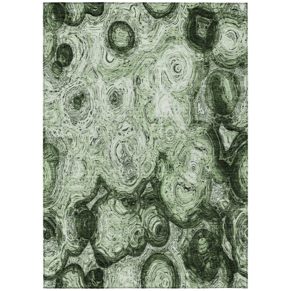 HomeRoots 5' Nature-Inspired Abstract Washable Area Rug in Artichoke Green & Emerald for Indoor/Outdoor Use 8' X 10' 577154