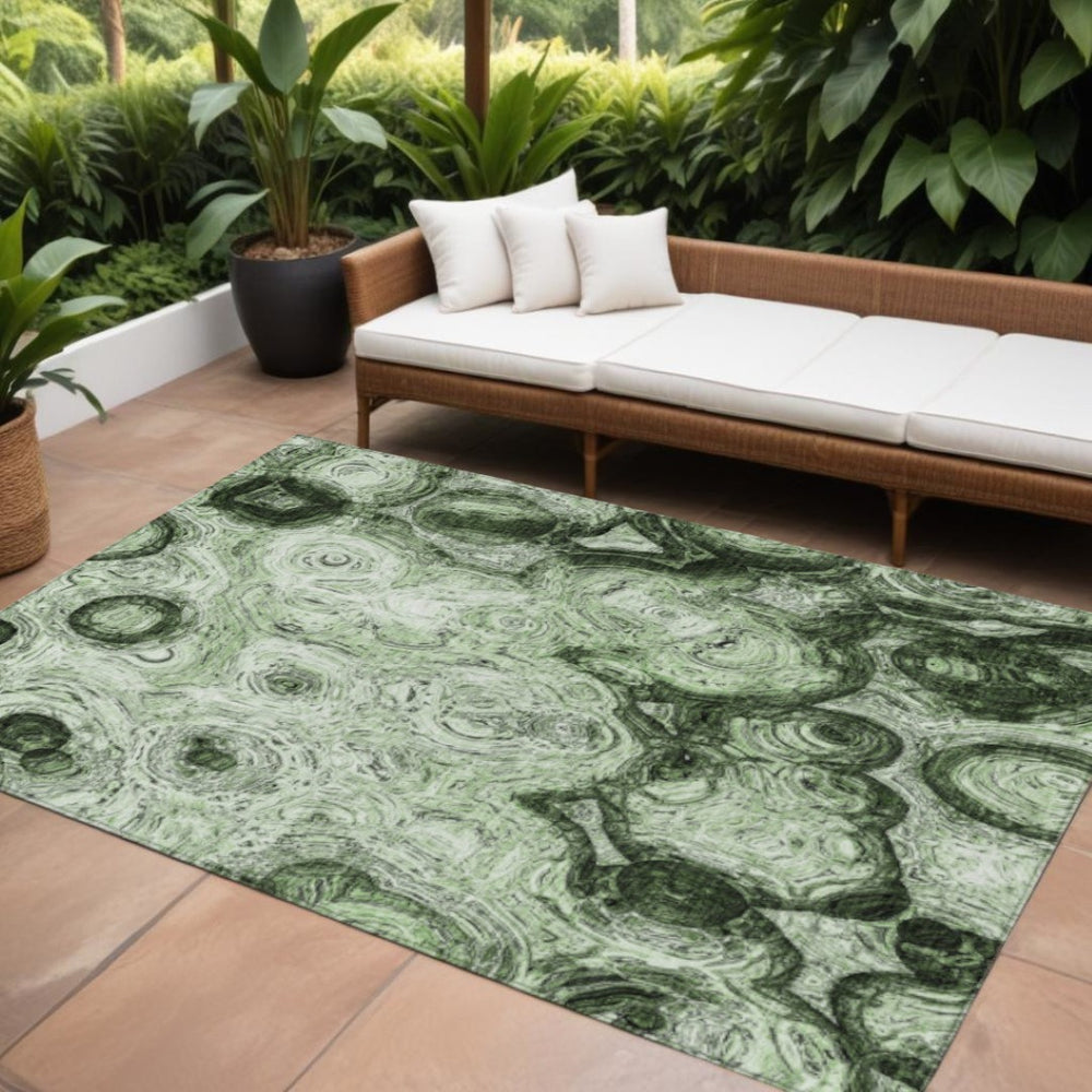 HomeRoots 9' Abstract Artichoke Green and Emerald Area Rug - Washable, Durable for Indoor and Outdoor Use 9' X 12' 577155
