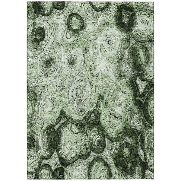 HomeRoots 5' Nature-Inspired Abstract Washable Area Rug in Artichoke Green & Emerald for Indoor/Outdoor Use 10' X 14' 577156