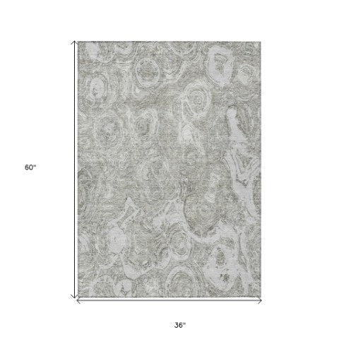 Homeroots 3' Beige Taupe And Brown Abstract Washable Area Rug For Indoor And Outdoor Use - Durable Design 3' X 5' Polyester 577157