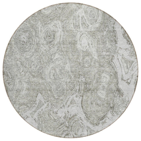 HomeRoots 5' Abstract Ivory and Taupe Area Rug - Stylish Washable Indoor-Outdoor Design for Any Space 8' Round 577159