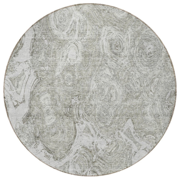 HomeRoots 5' Abstract Ivory and Taupe Area Rug - Stylish Washable Indoor-Outdoor Design for Any Space 8' Round 577159