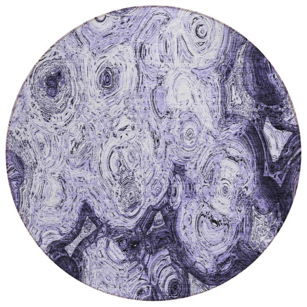 HomeRoots 5' Abstract Purple and Lavender Washable Area Rug for Stylish Indoor and Outdoor Spaces 8' Round 577165