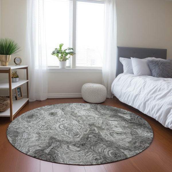 Homeroots 3' Beige Taupe And Brown Abstract Washable Area Rug For Indoor And Outdoor Use - Durable Design 8' Round Polyester 577171