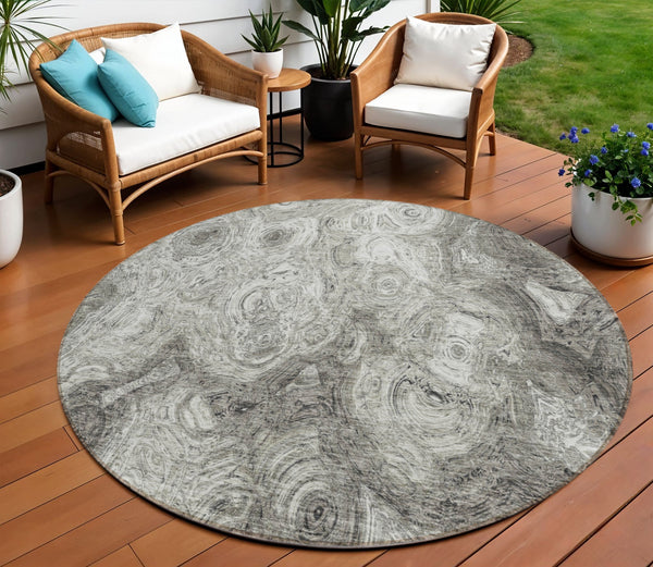 Homeroots 3' Beige Taupe And Brown Abstract Washable Area Rug For Indoor And Outdoor Use - Durable Design 8' Round Polyester 577171