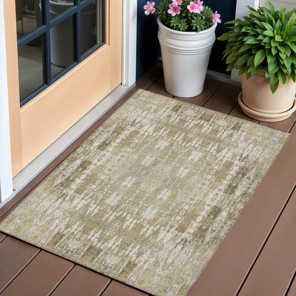 Homeroots 3' Stylish Beige And Tan Moroccan Washable Area Rug For Indoor Or Outdoor Spaces, Durable Design 3' X 5' Polyester 577175