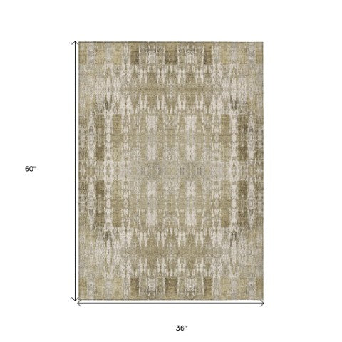 Homeroots 3' Stylish Beige And Tan Moroccan Washable Area Rug For Indoor Or Outdoor Spaces, Durable Design 3' X 5' Polyester 577175