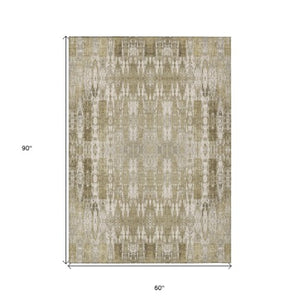 Homeroots 3' Stylish Beige And Tan Moroccan Washable Area Rug For Indoor Or Outdoor Spaces, Durable Design 5' X 8' Polyester 577176