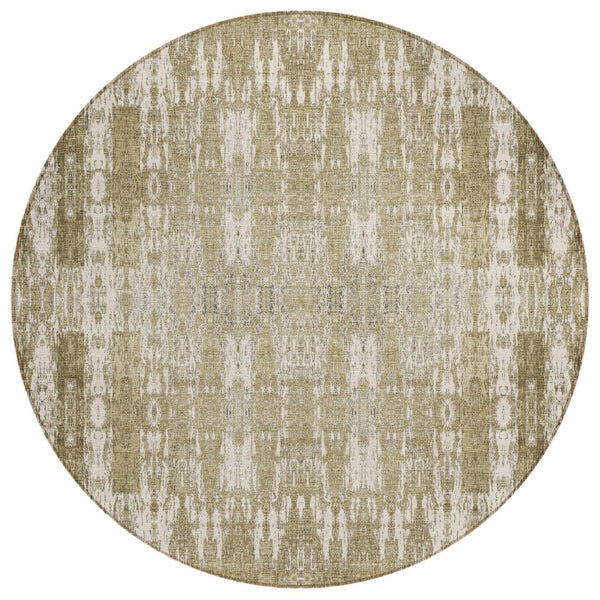 HomeRoots 5' Moroccan-Inspired Area Rug in Beige, Ivory, and Tan - Stylish, Washable, Indoor/Outdoor Design 8' Round 577177