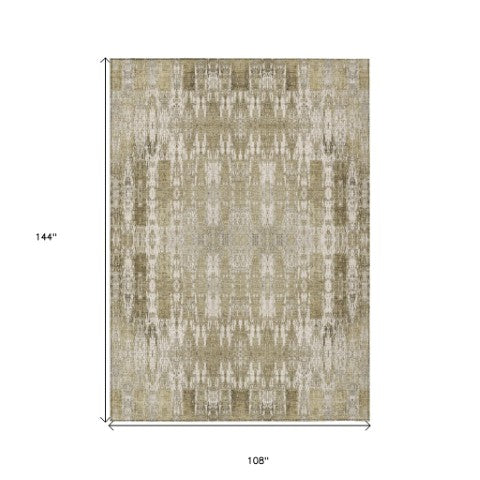Homeroots 3' Stylish Beige And Tan Moroccan Washable Area Rug For Indoor Or Outdoor Spaces, Durable Design 9' X 12' Polyester 577179