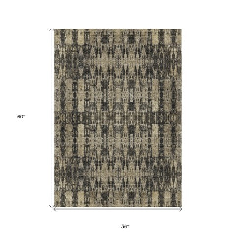 Homeroots 3' Stylish Beige And Tan Moroccan Washable Area Rug For Indoor Or Outdoor Spaces, Durable Design 3' X 5' Polyester 577181