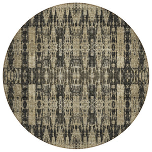 HomeRoots 5' Moroccan-Inspired Washable Area Rug in Black, Taupe & Beige for Indoor/Outdoor Charm & Durability 8' Round 577183