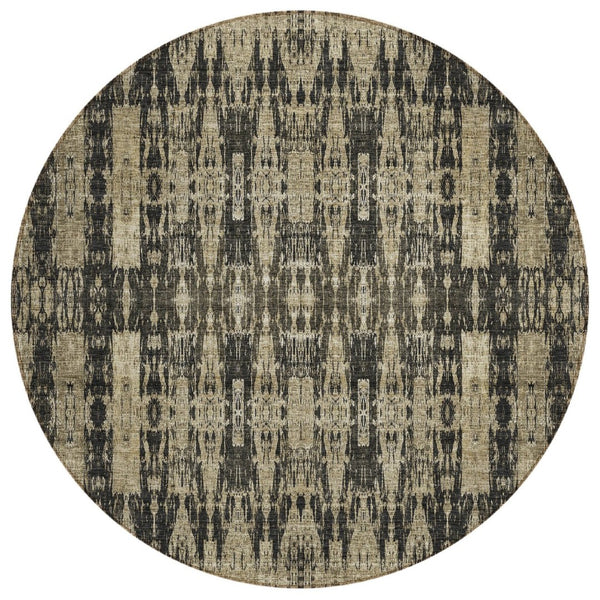 HomeRoots 5' Moroccan-Inspired Washable Area Rug in Black, Taupe & Beige for Indoor/Outdoor Charm & Durability 8' Round 577183