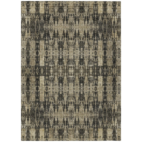 HomeRoots 5' Moroccan-Inspired Washable Area Rug in Black, Taupe & Beige for Indoor/Outdoor Charm & Durability 8' X 10' 577184