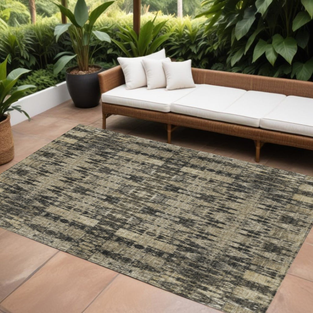 HomeRoots 9' Moroccan-Inspired Washable Area Rug in Black, Taupe & Beige - Durable for Indoor & Outdoor Use 9' X 12' 577185