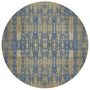 HomeRoots 5' Moroccan-Inspired Area Rug in Blue, Taupe & Beige - Stylish, Washable & Durable for Indoor/Outdoor Use 8' Round 577189