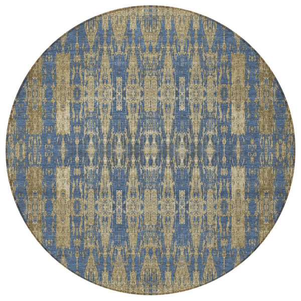 Homeroots 3' Stylish Beige And Tan Moroccan Washable Area Rug For Indoor Or Outdoor Spaces, Durable Design 8' Round Polyester 577189