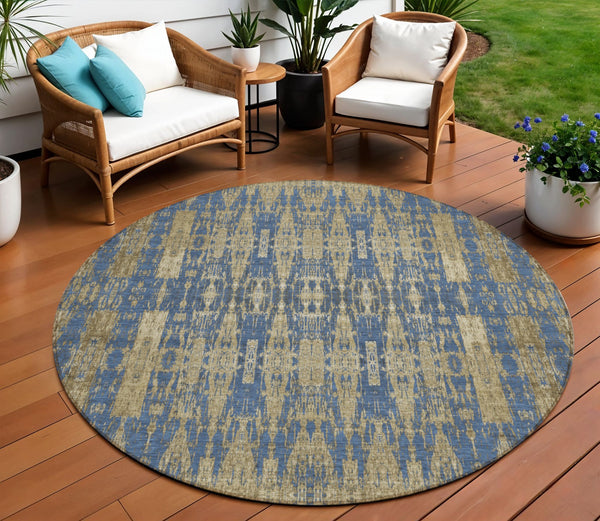 Homeroots 3' Stylish Beige And Tan Moroccan Washable Area Rug For Indoor Or Outdoor Spaces, Durable Design 8' Round Polyester 577189